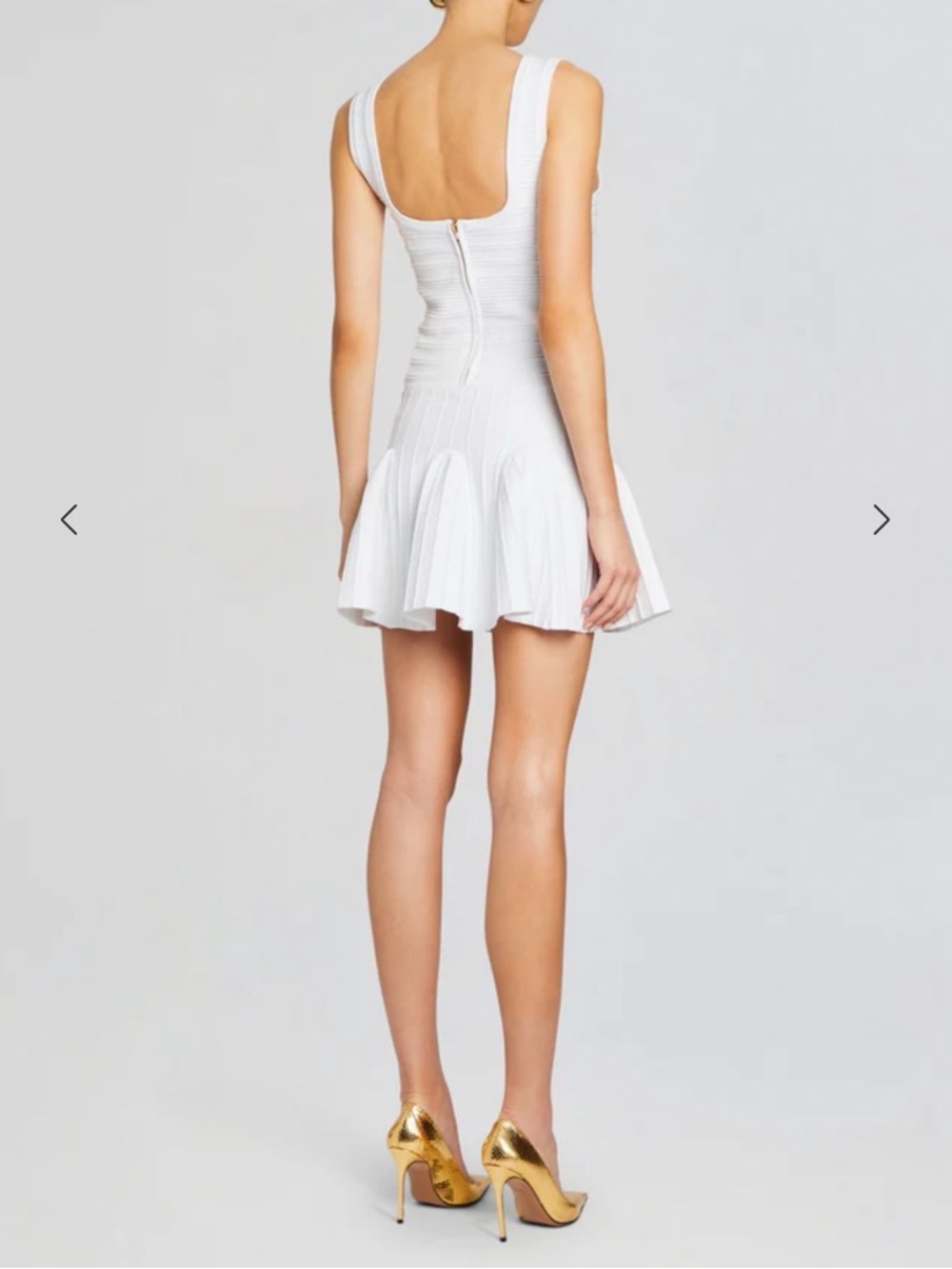 Retrofete White Sleeveless Scoop-Neck Mini Dress with Gold Buttons - Picture 2 of 4